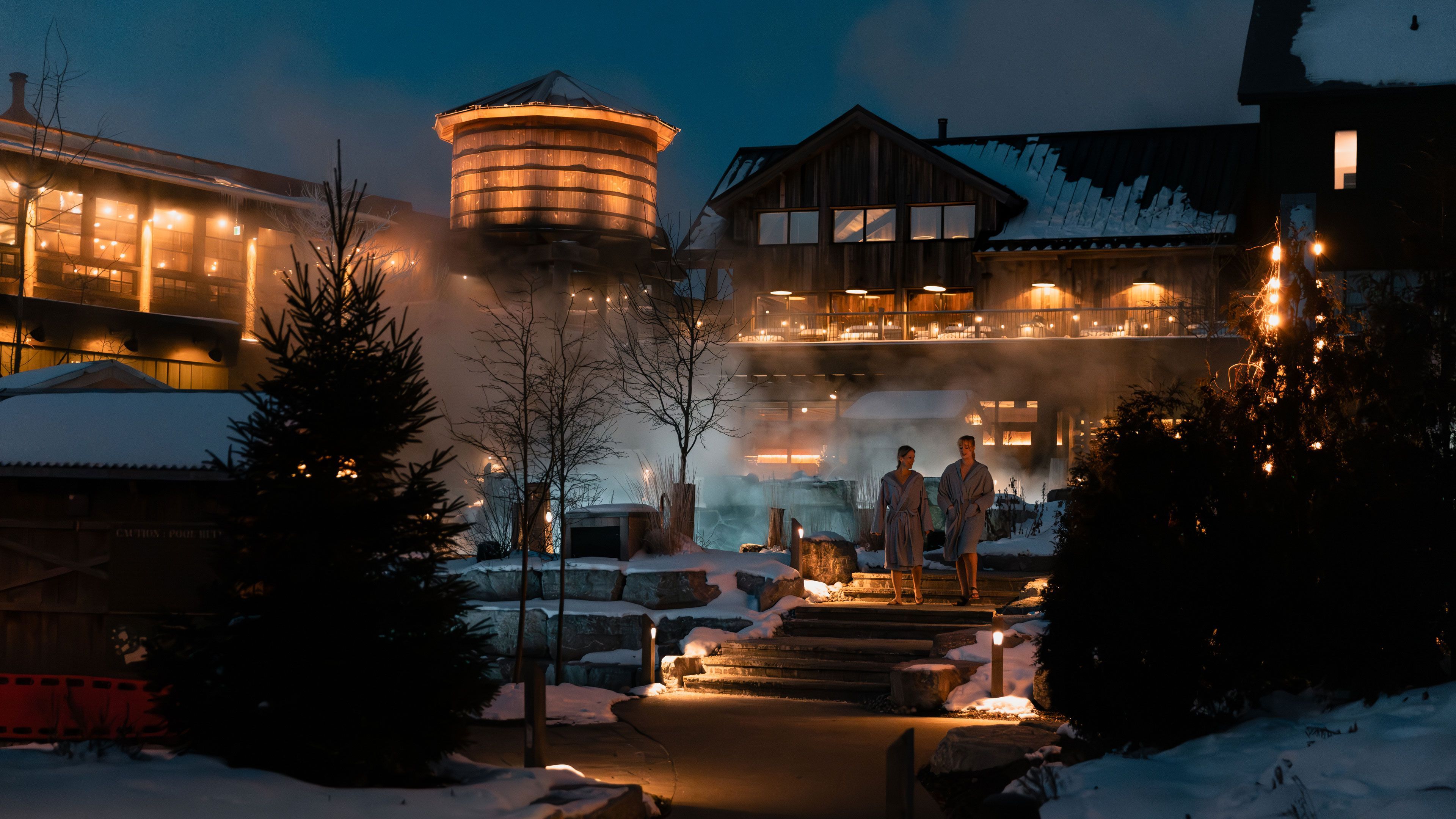 wintry view of the Spa Village