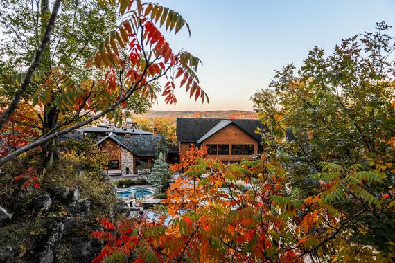 vue du spa à travers les arbres