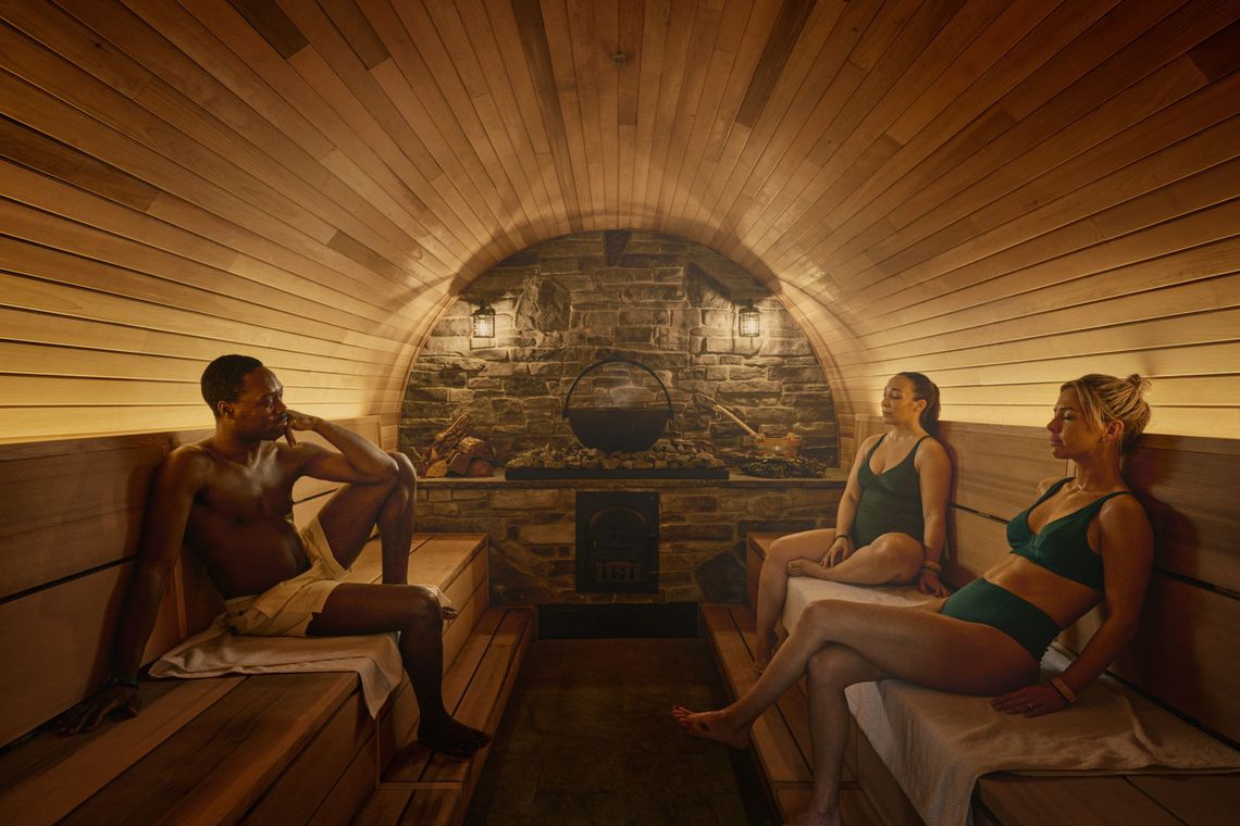 guests sweating in a sauna