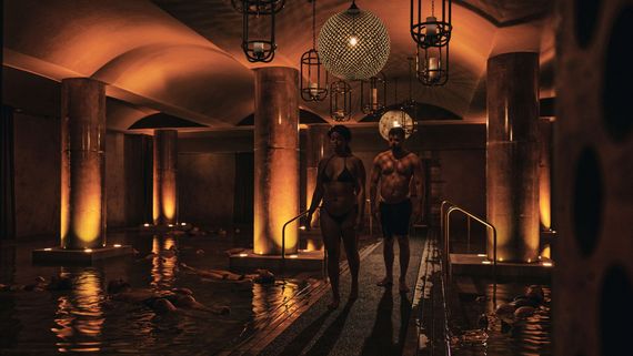 guests walking near the kalla flotation pool