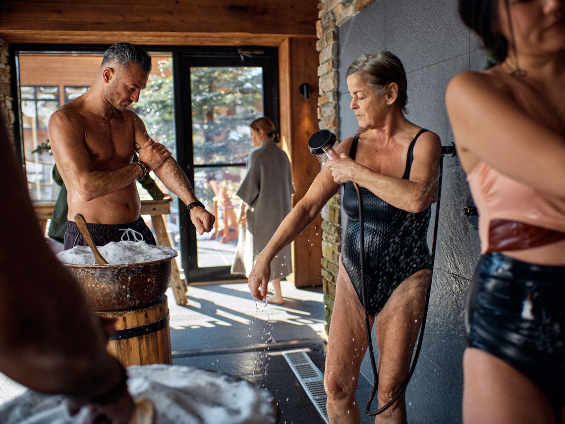 guests rubbing salt on their skin