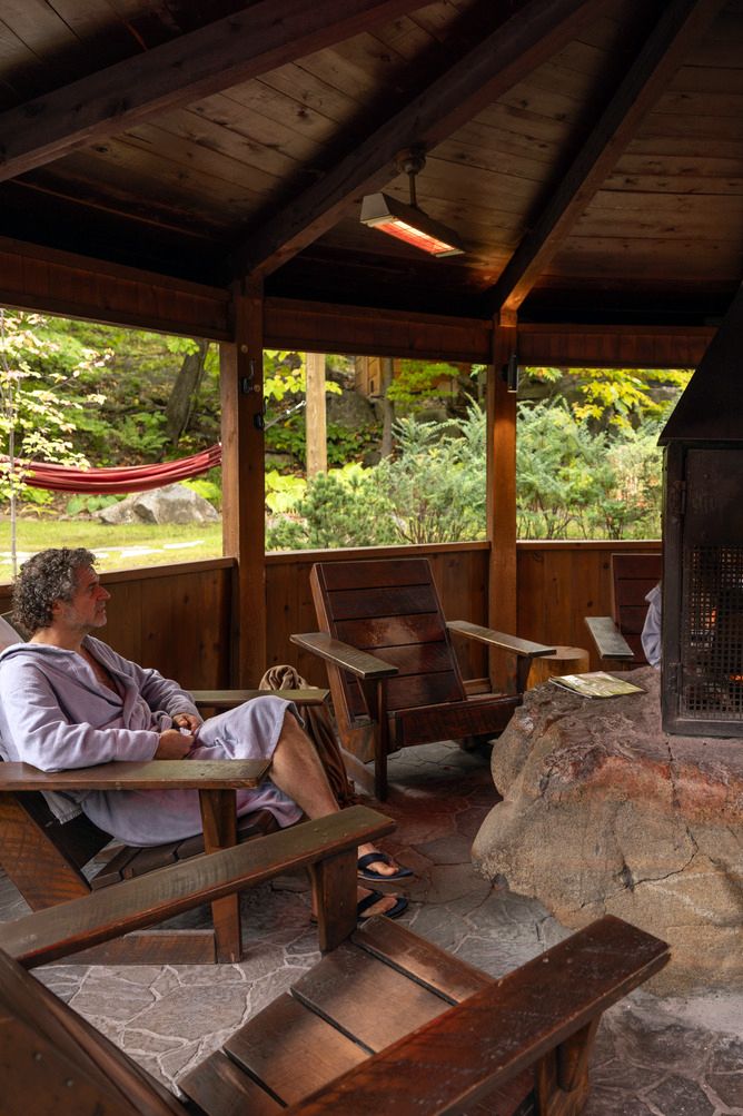 guests seated around a fireplace