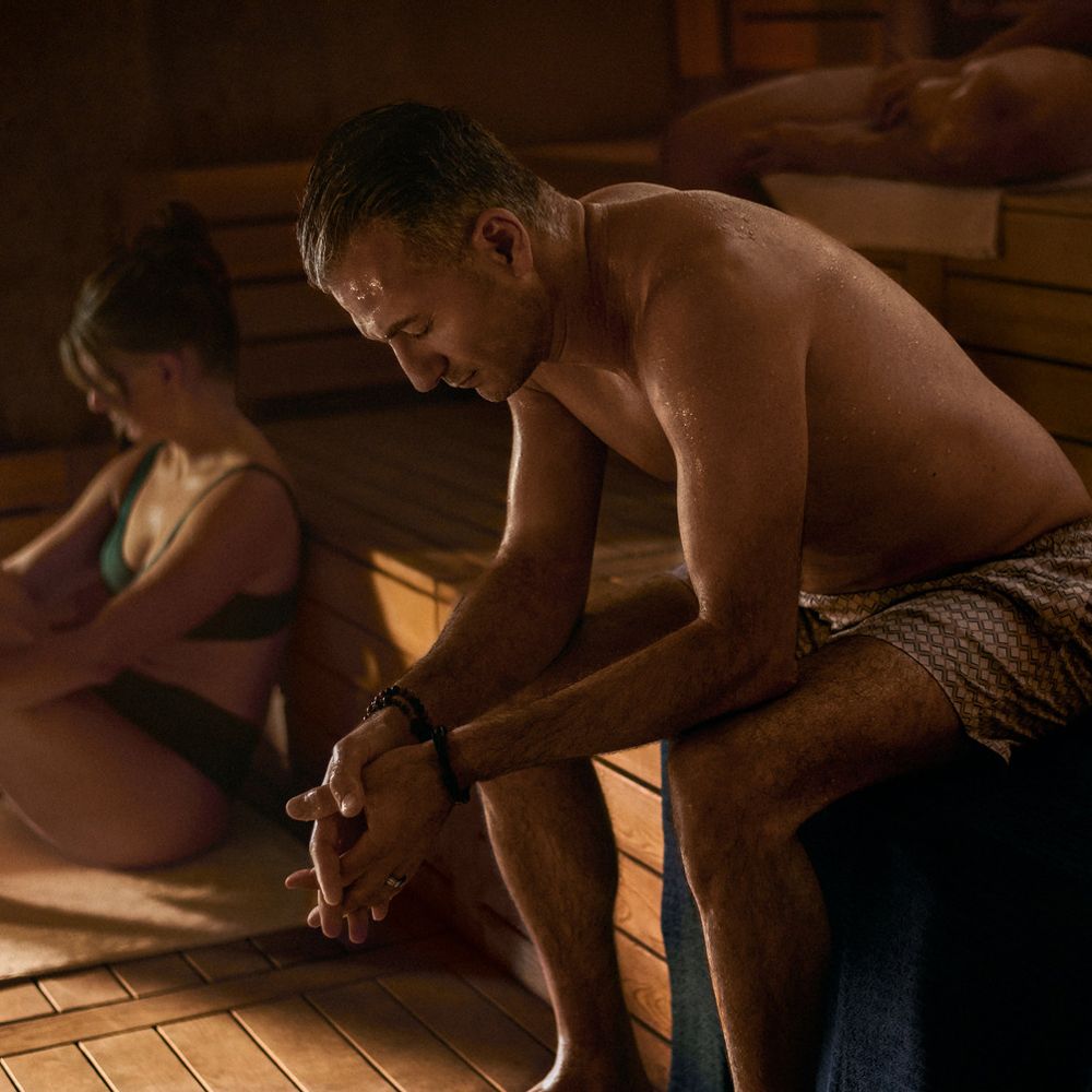 guests sweating in a sauna