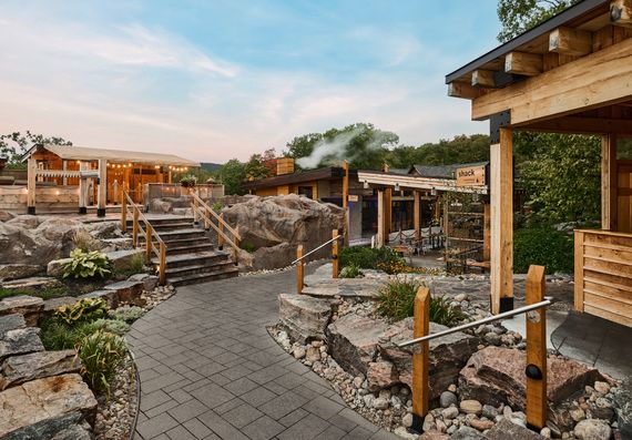 overview of the Spa Village, with the Biergarden in background