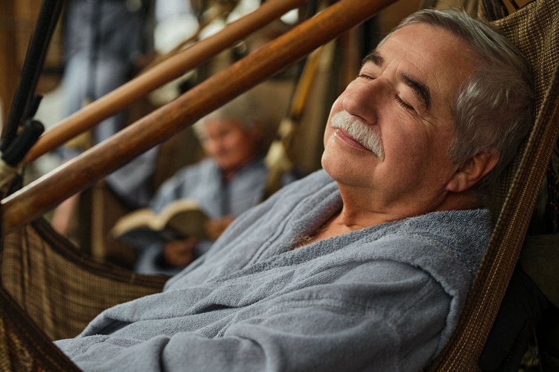 homme se reposant dans une chaise suspendue