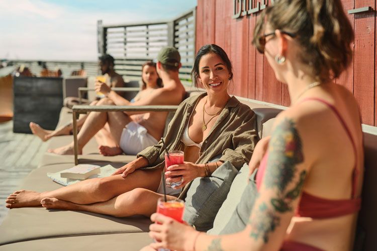 guests enjoying drinks at the Biergarden patio