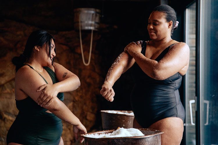 guests exfoliating at the spa