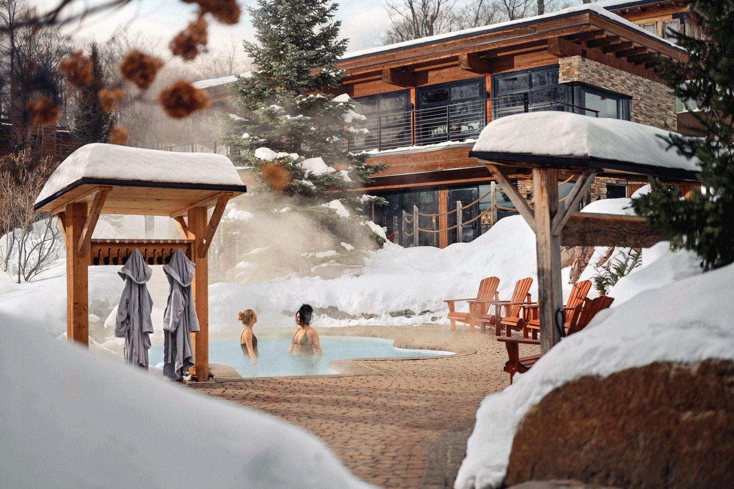 guests in a thermal bath during winter