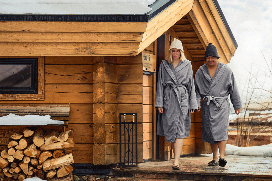 guests walking out of a dry sauna