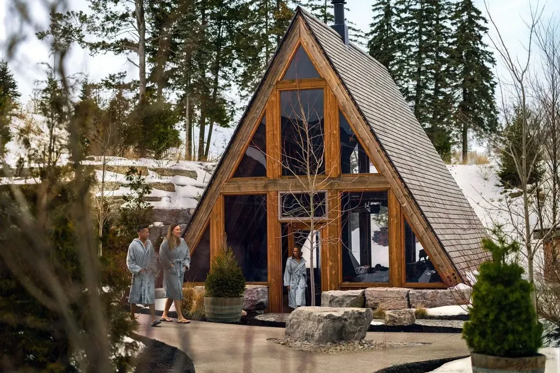guests walking by the A-frame resting area