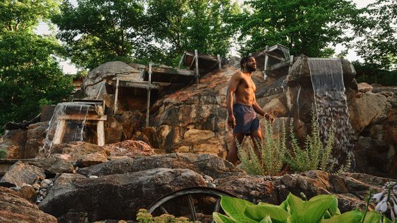 man wandering at the Spa Village