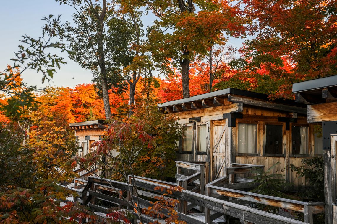 outdoor view of the massage cabins