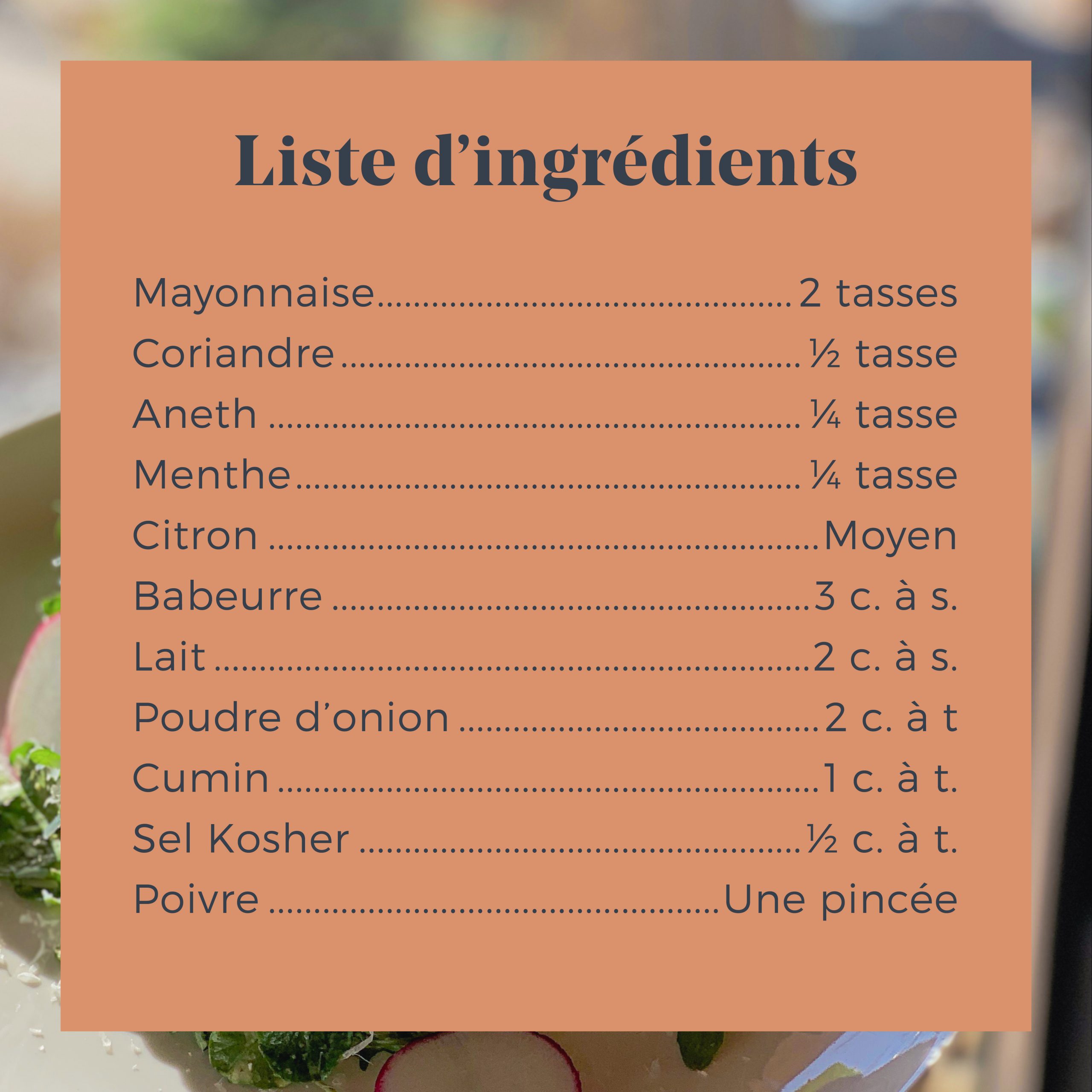 liste d'ingrédients green goddess