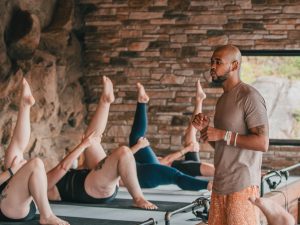 Brandon teaching a yoga class at the spa