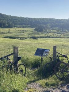 bicycles parked near a trail entrance