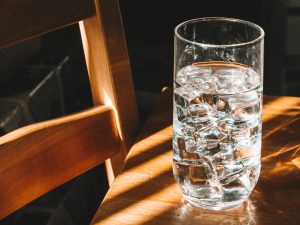 glass of water with ice cubes